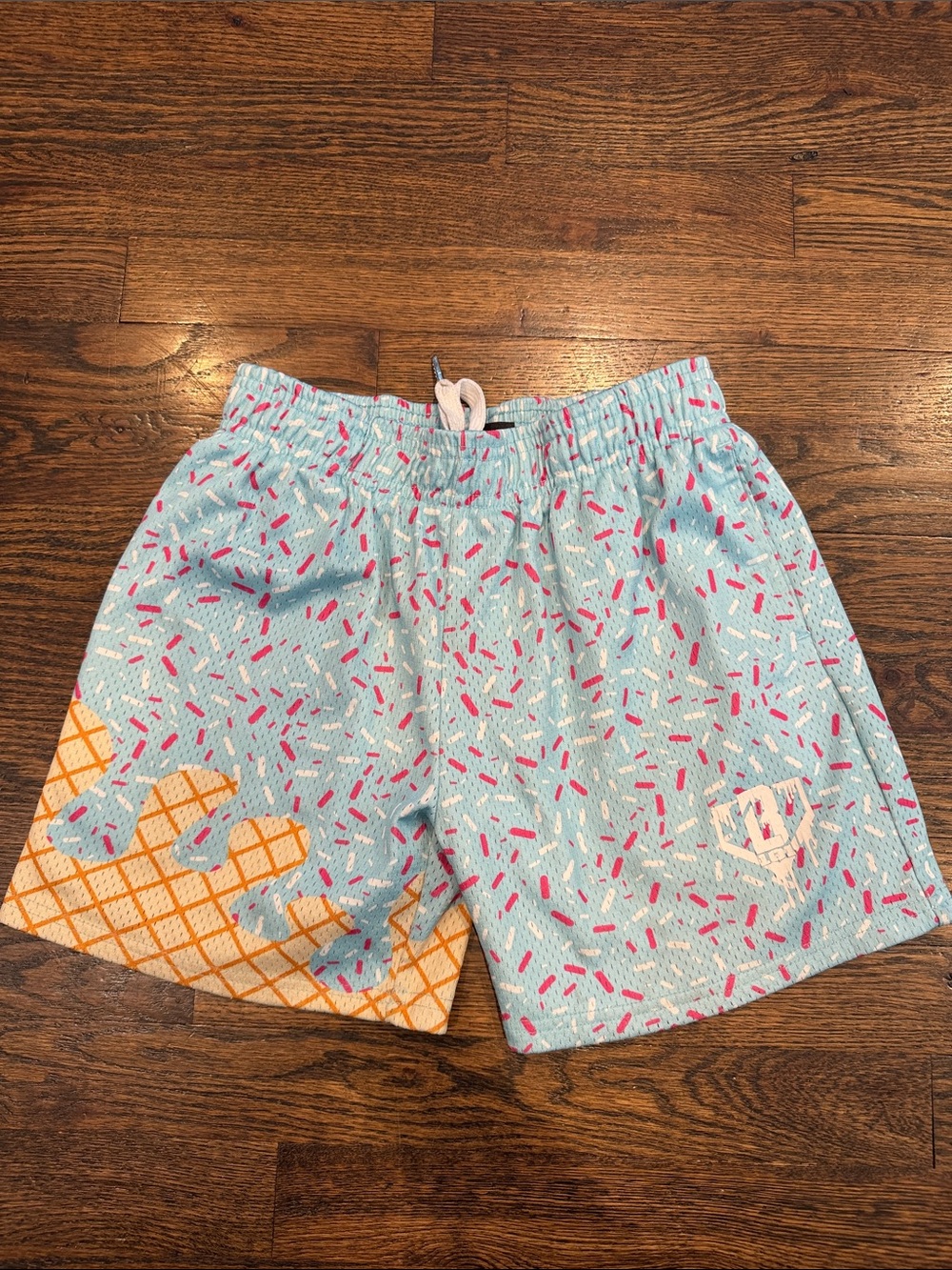 BL101 Kids Light Blue Ice Cream Print Shorts with Orange Waffle Accent